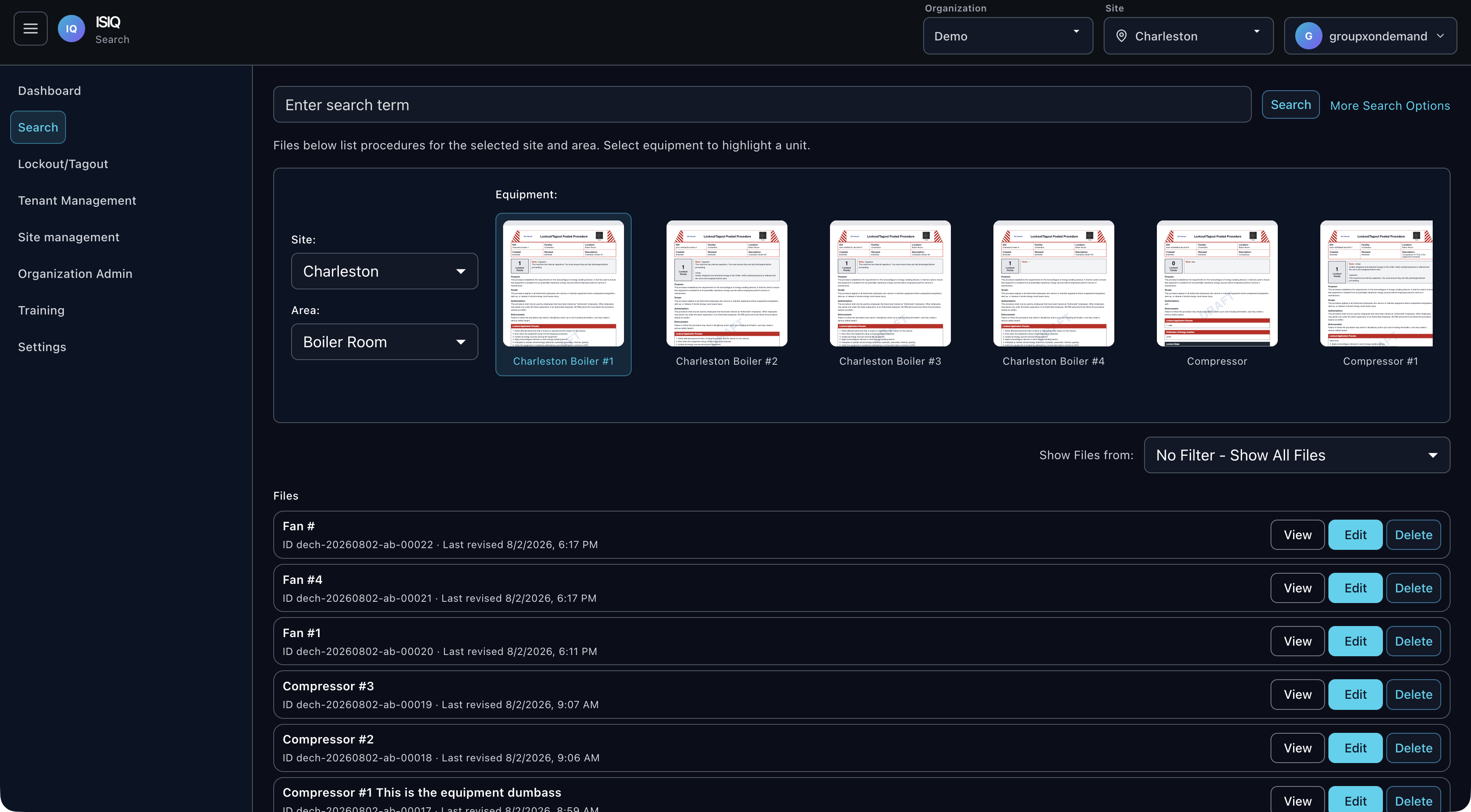 Procedure search from the Industrial Safety IQ engagement